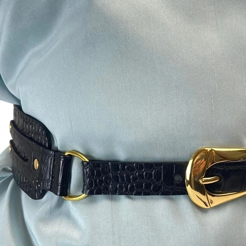 BCBGMaxAzria Wide Statement Belt in Black and Gold Size S